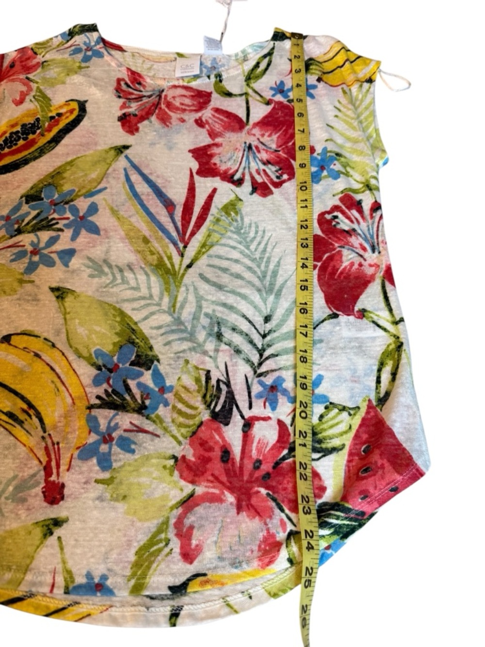 C&C California 100% Linen Tropical Floral Short Sleeve Lightweight Blouse SZ S - Picture 2 of 6